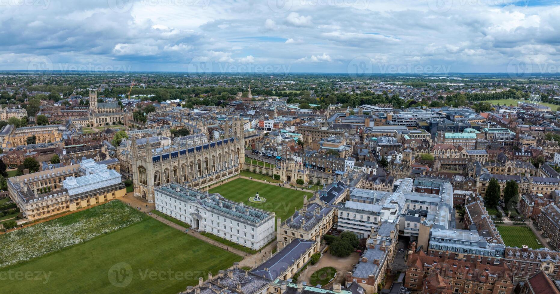 Aerial view of the old town of Cambridge. Beautiful Kings College Chapel in the center of Cambridge, Cambridgeshire, England. photo