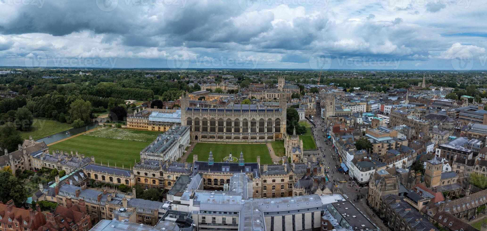 Aerial view of the old town of Cambridge. Beautiful Kings College Chapel in the center of Cambridge, Cambridgeshire, England. photo