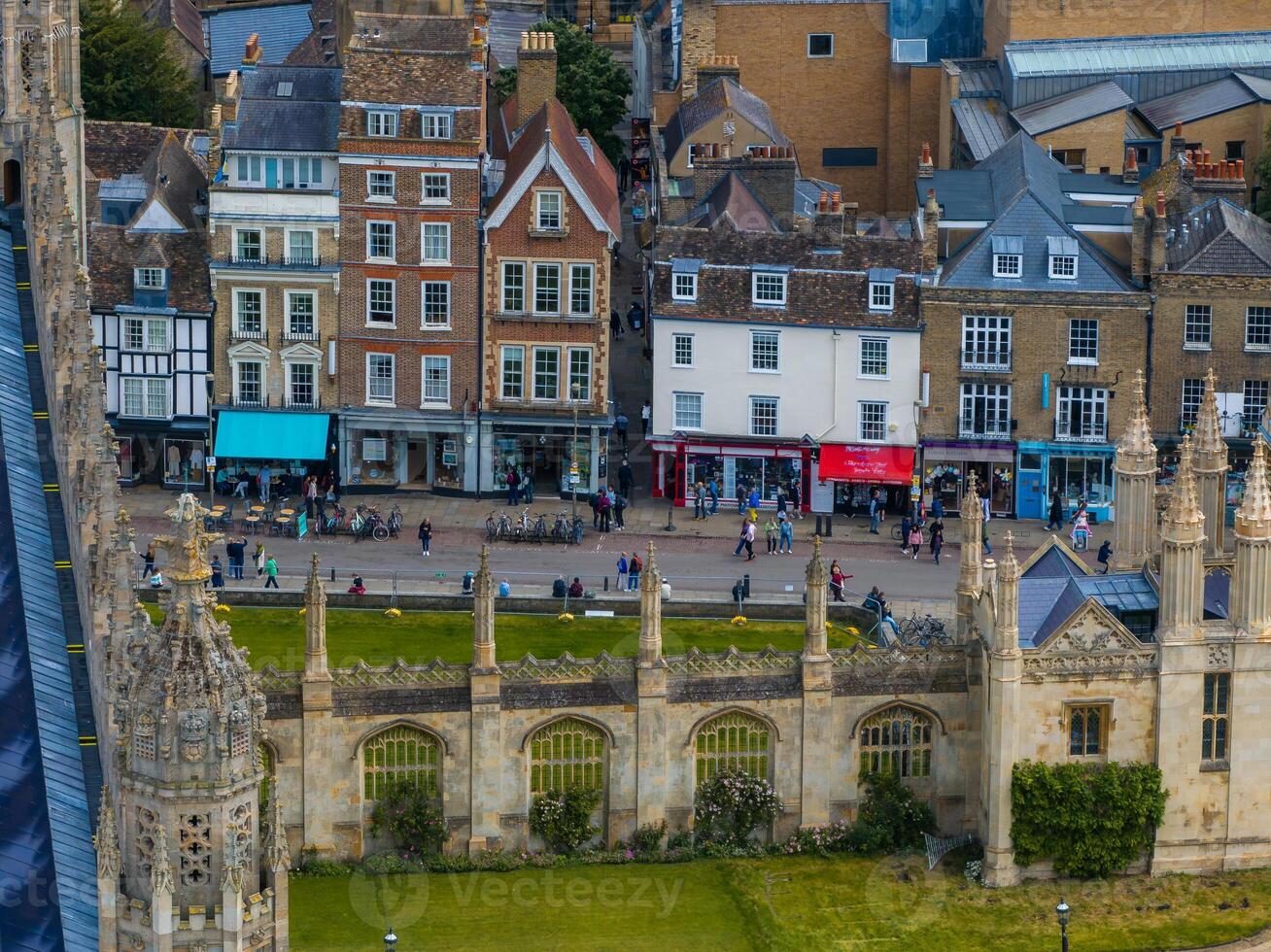 Aerial view of the old town of Cambridge. Beautiful Kings College Chapel in the center of Cambridge, Cambridgeshire, England. photo