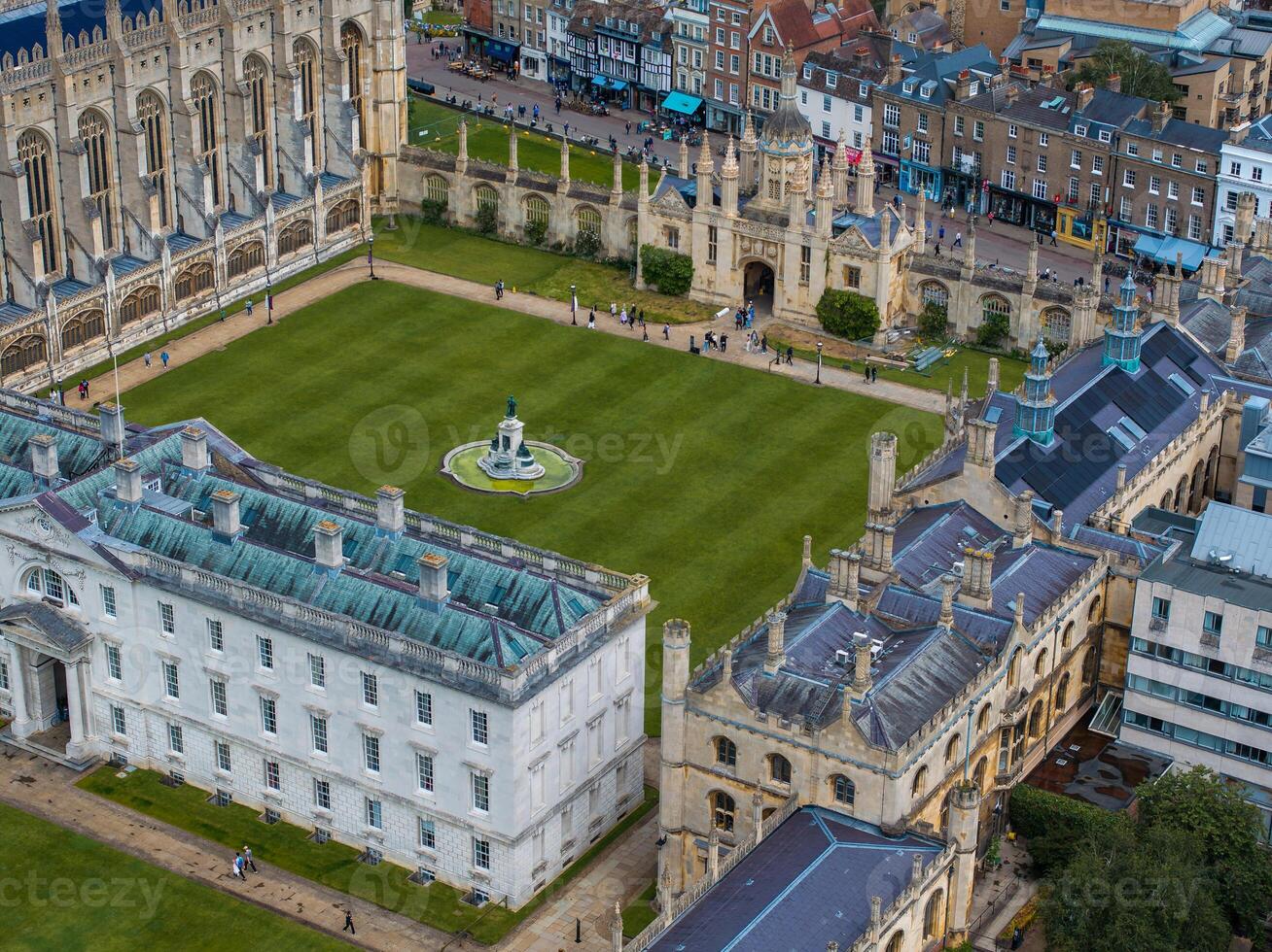 Aerial view of the old town of Cambridge. Beautiful Kings College Chapel in the center of Cambridge, Cambridgeshire, England. photo
