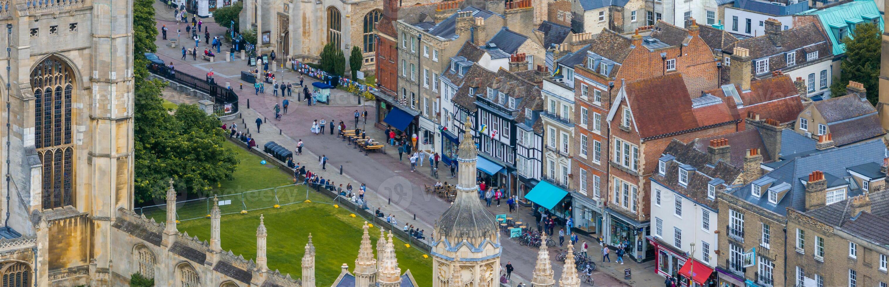 Aerial view of the old town of Cambridge. Beautiful Kings College Chapel in the center of Cambridge, Cambridgeshire, England. photo