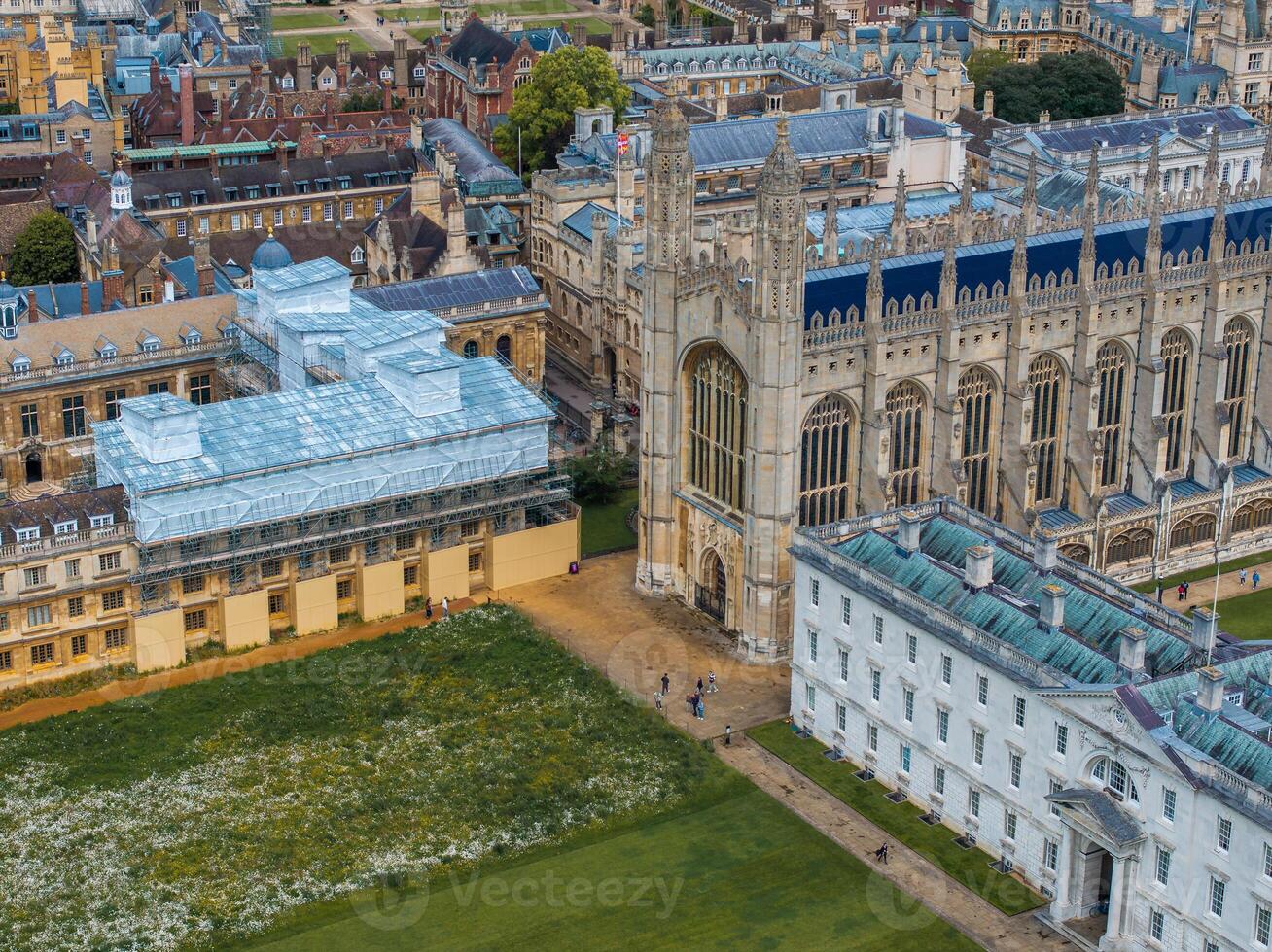 Aerial view of the old town of Cambridge. Beautiful Kings College Chapel in the center of Cambridge, Cambridgeshire, England. photo