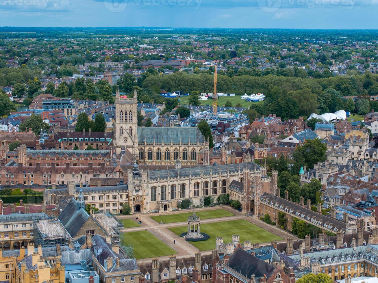 Aerial view of the old town of Cambridge. Beautiful Kings College Chapel in the center of Cambridge, Cambridgeshire, England. photo