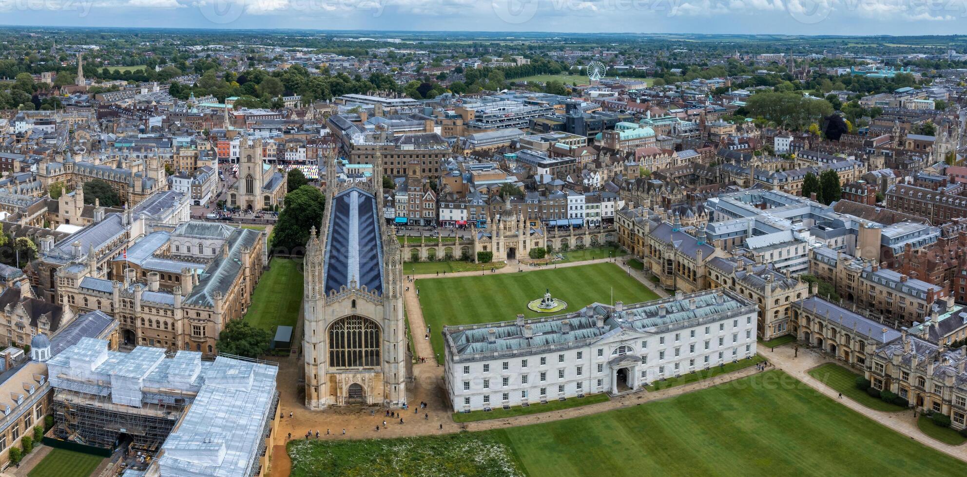 Aerial view of the old town of Cambridge. Beautiful Kings College Chapel in the center of Cambridge, Cambridgeshire, England. photo