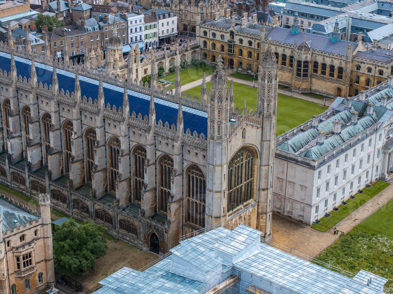 Aerial view of the old town of Cambridge. Beautiful Kings College Chapel in the center of Cambridge, Cambridgeshire, England. photo