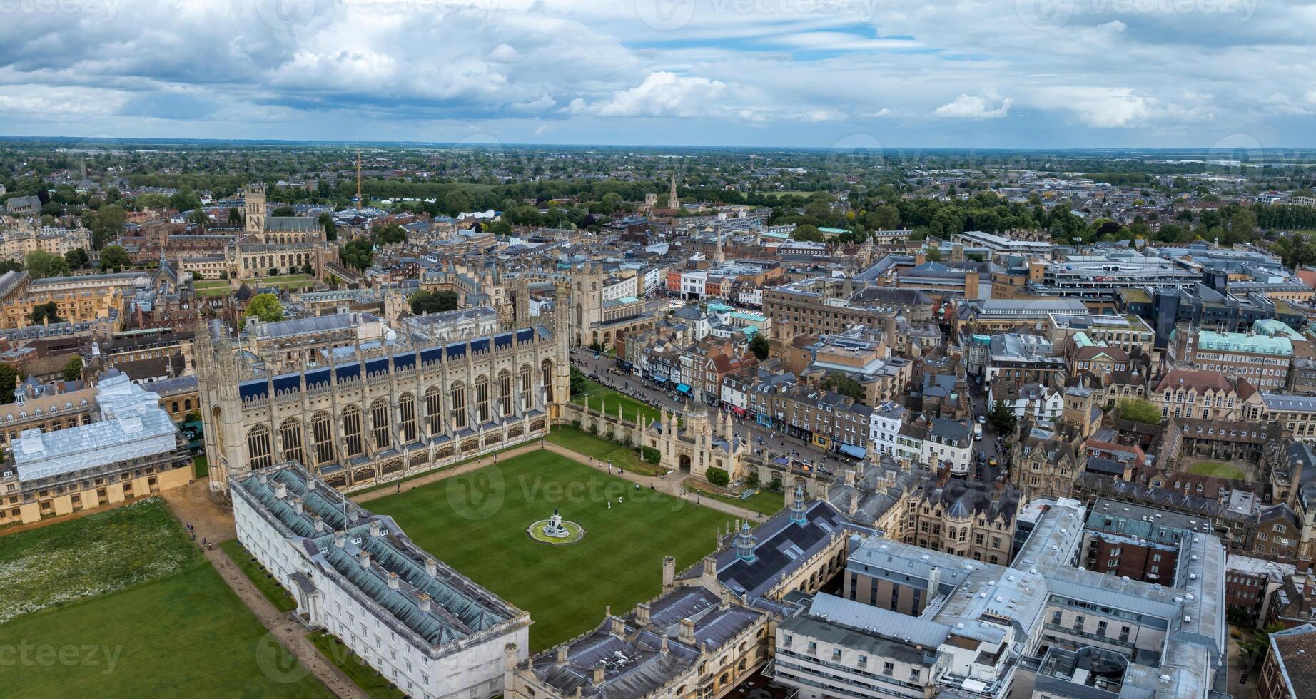 Aerial view of the old town of Cambridge. Beautiful Kings College Chapel in the center of Cambridge, Cambridgeshire, England. photo