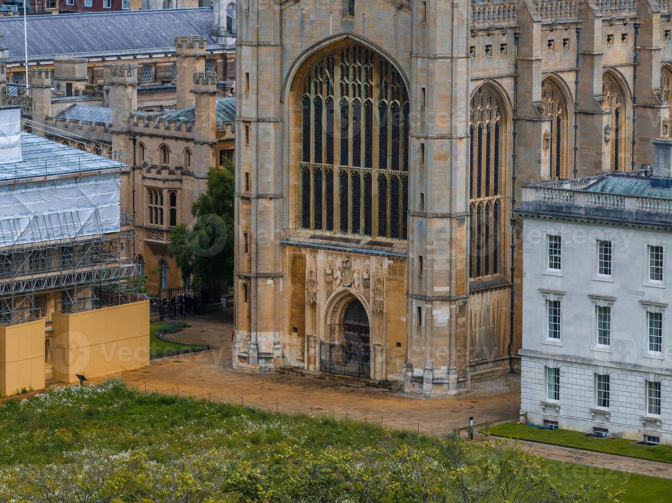 Aerial view of the old town of Cambridge. Beautiful Kings College Chapel in the center of Cambridge, Cambridgeshire, England. photo