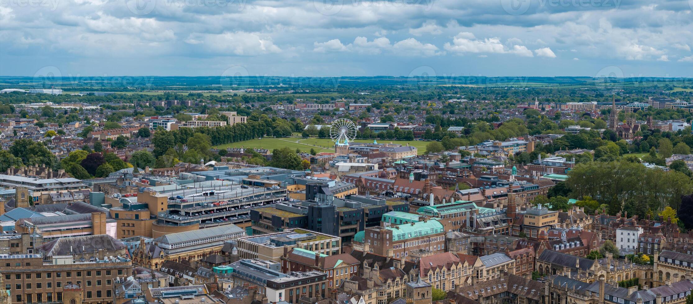 Aerial view of the old town of Cambridge. Beautiful Kings College Chapel in the center of Cambridge, Cambridgeshire, England. photo
