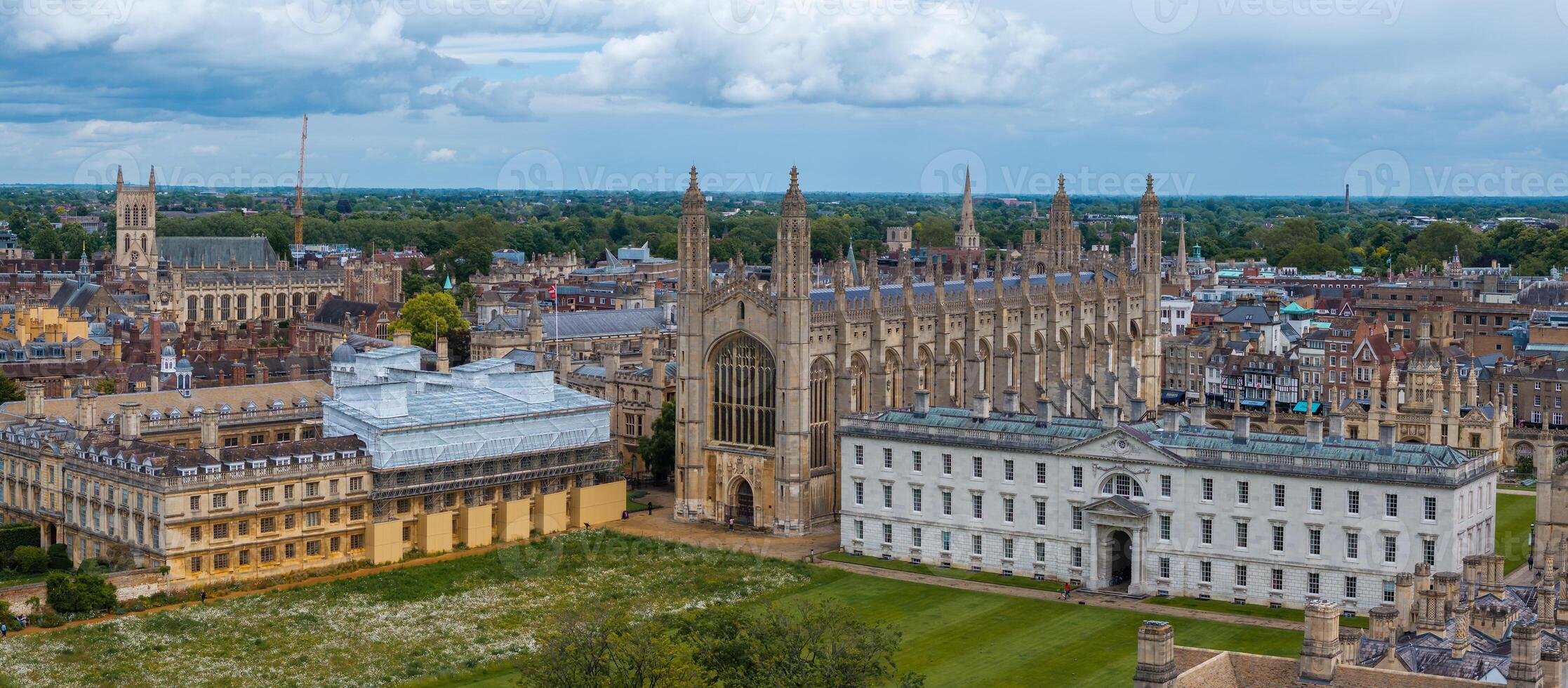 Aerial view of the old town of Cambridge. Beautiful Kings College Chapel in the center of Cambridge, Cambridgeshire, England. photo