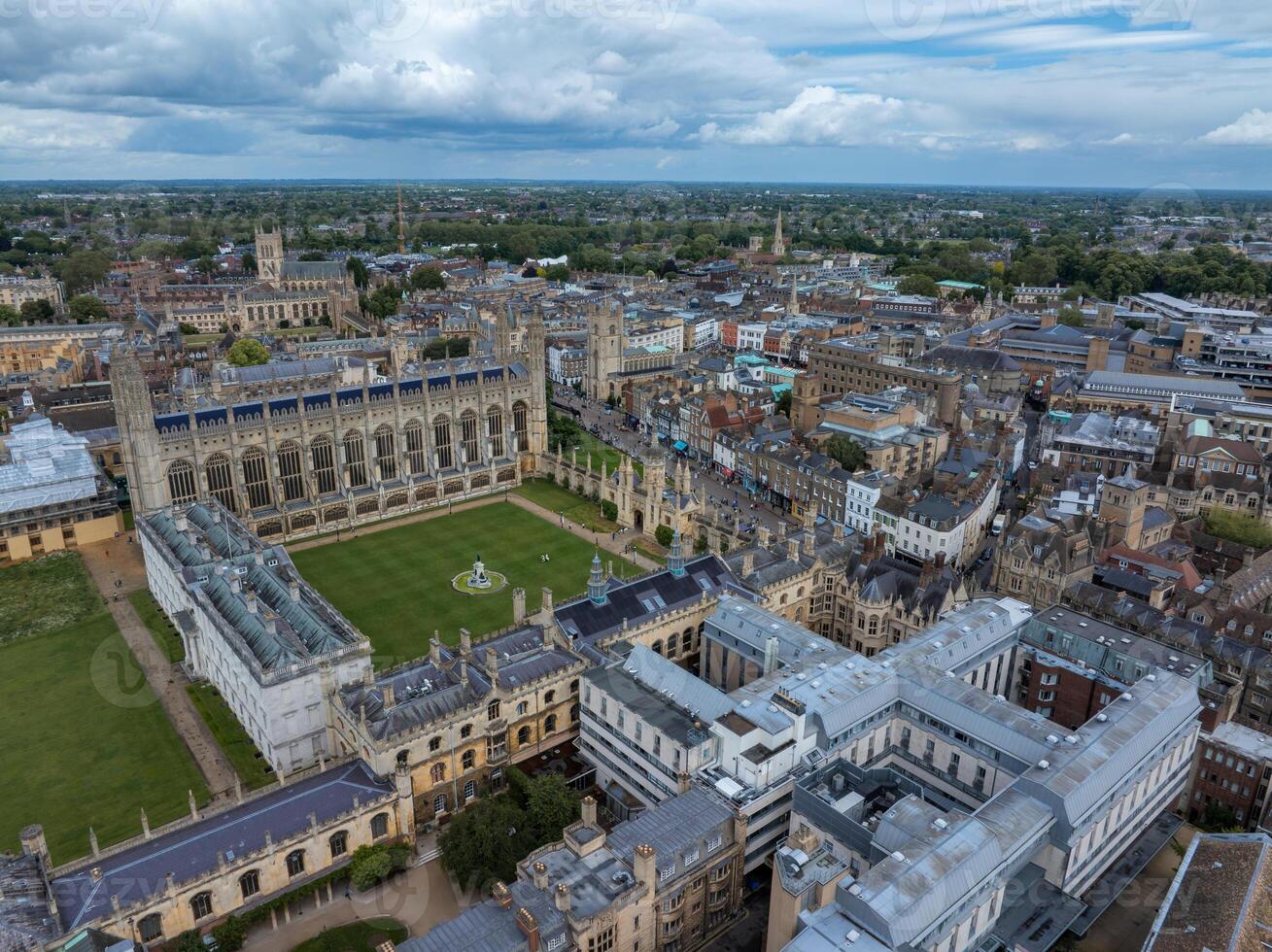 Aerial view of the old town of Cambridge. Beautiful Kings College Chapel in the center of Cambridge, Cambridgeshire, England. photo