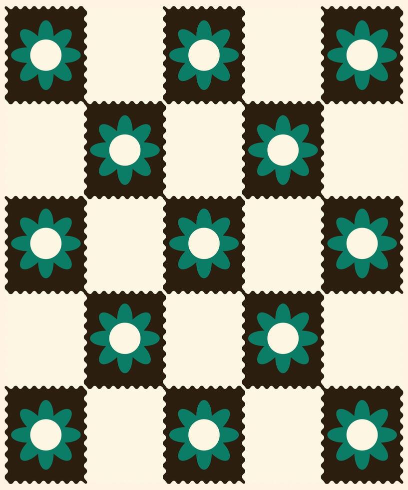 Groovy checkered seamless patterns, vintage aesthetic backgrounds, psychedelic checkerboard texture. Funky hippie fashion textile print, retro background with distorted grid tile pattern set vector