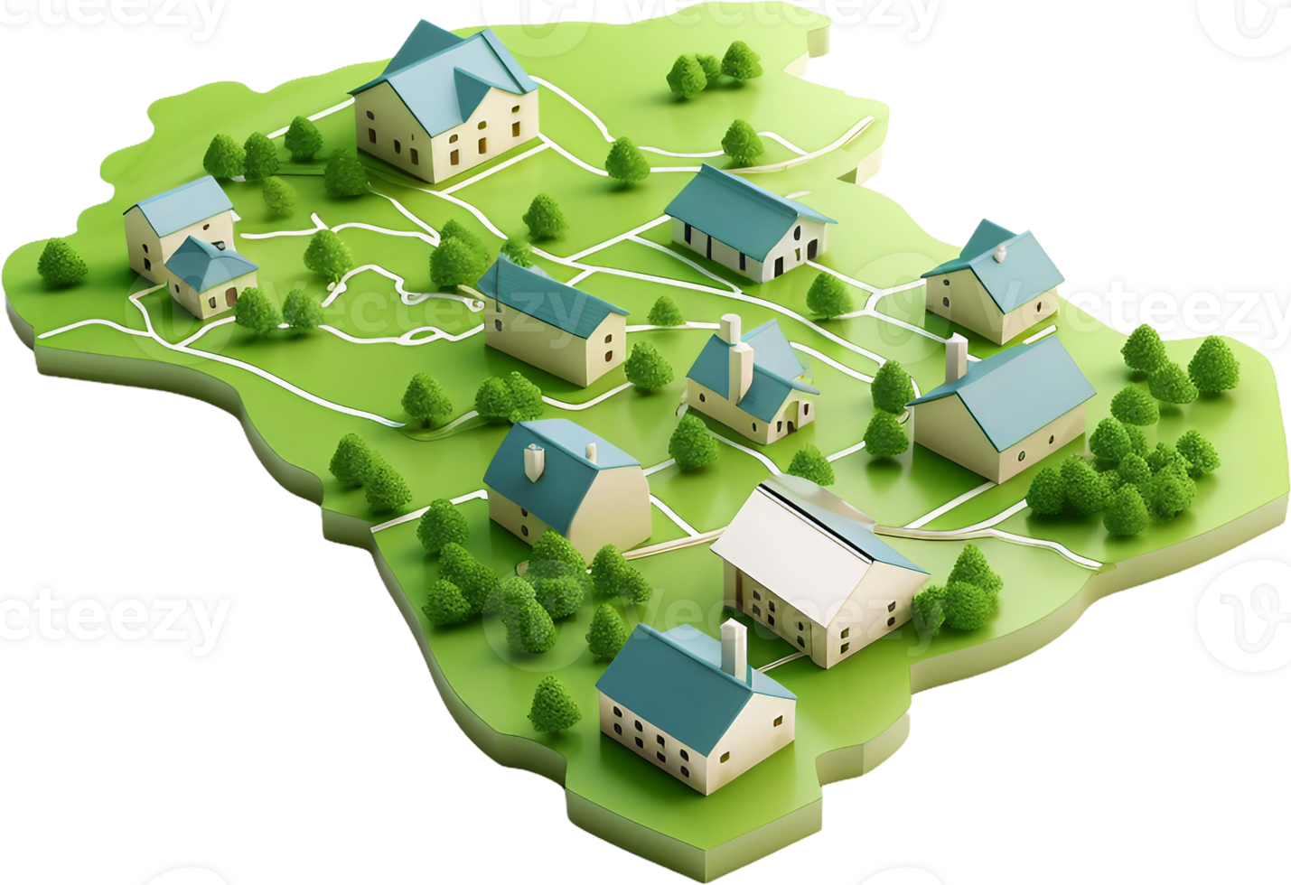 3d illustration of a house on a green map png