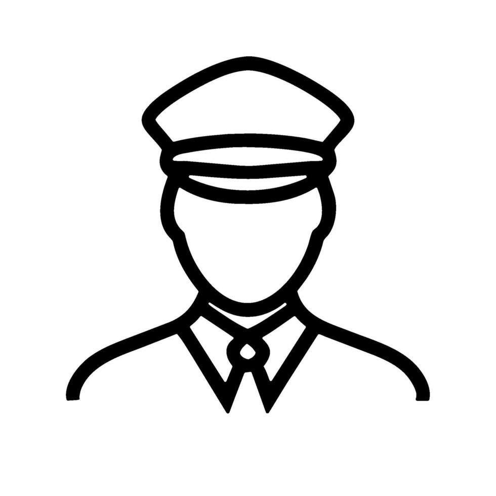 A black and white line icon of a man in a uniform vector