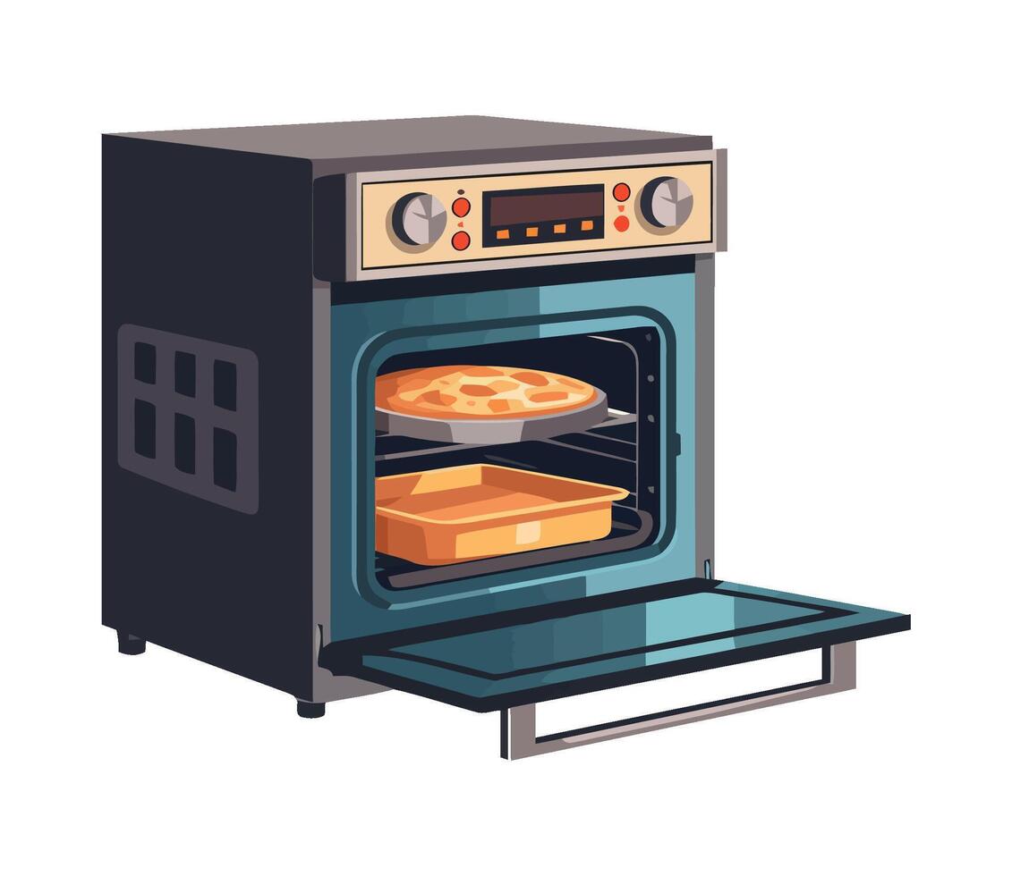 Oven with pizza in it, flat style illustration vector