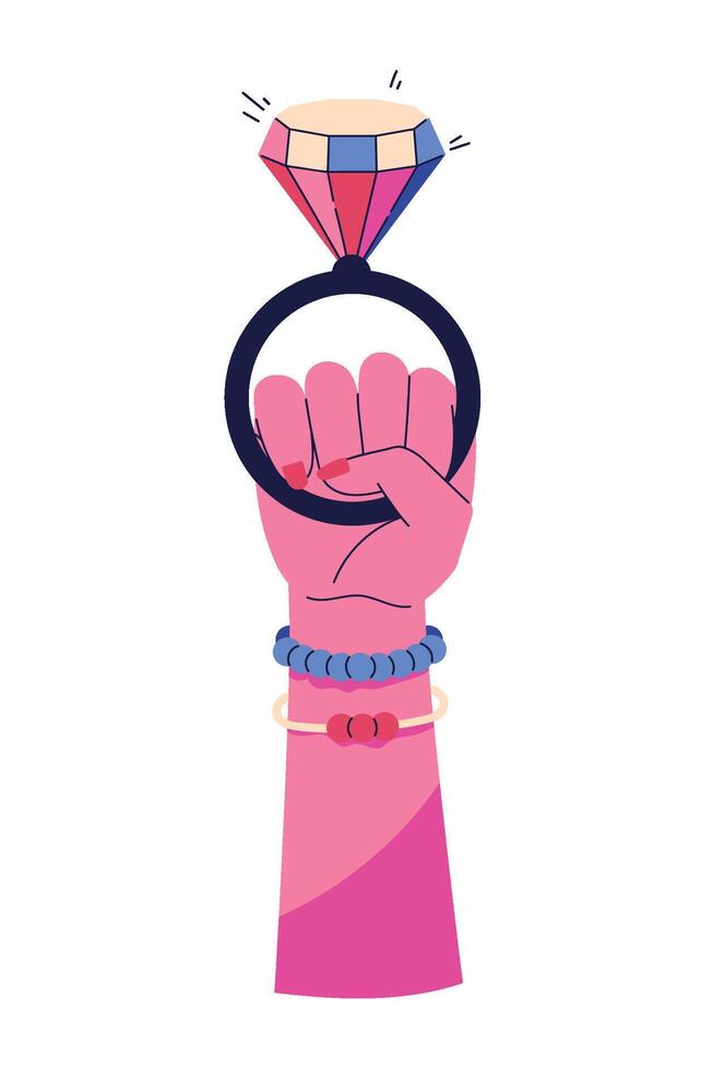 A pink fist holding a ring with a diamond vector