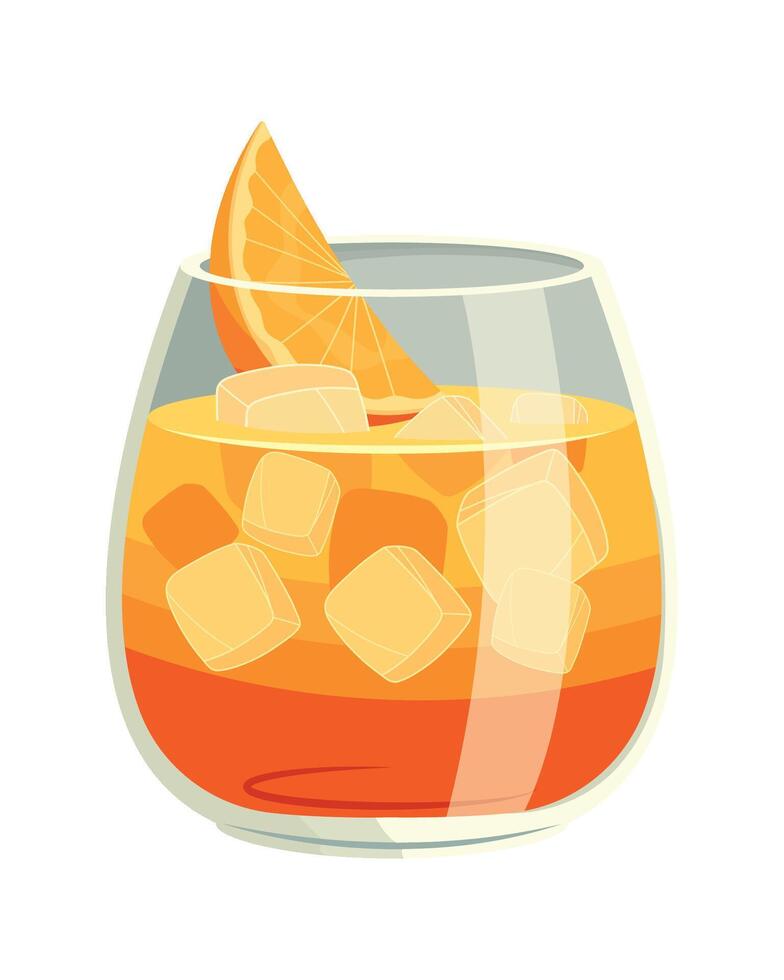 un naranja bebida con hielo cubitos y un naranja rebanada vector