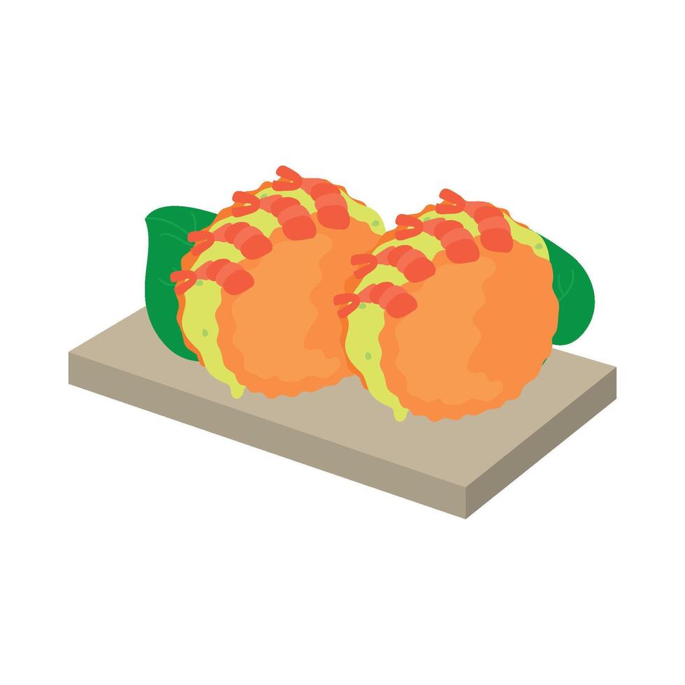 Two pieces of sushi on a wooden tray vector