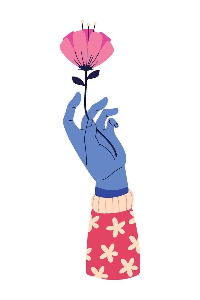 A hand holding a flower in its hand vector