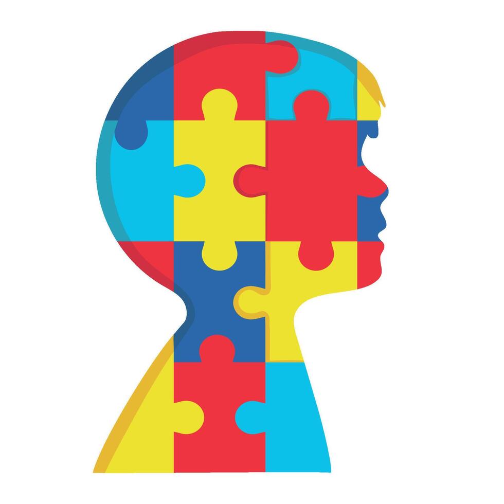 Autism awareness puzzle piece head icon vector