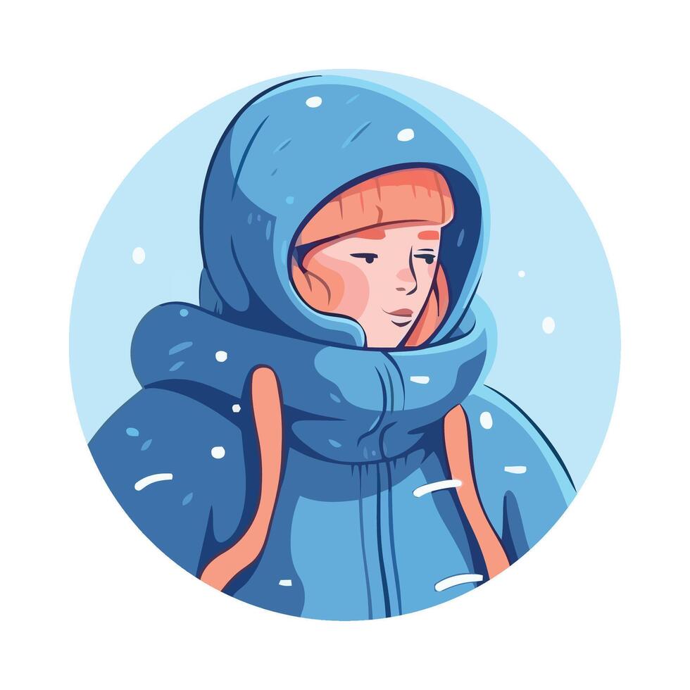 Winter girl in blue jacket and hoodie illustration vector