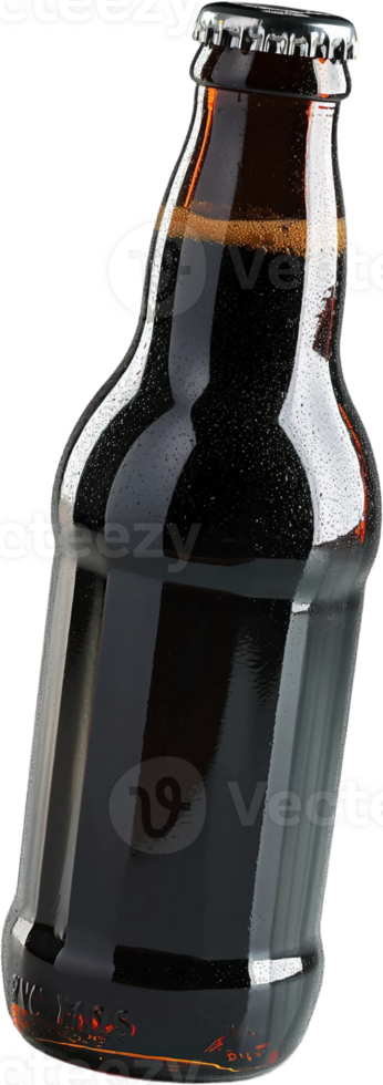 a beer bottle with a black liquid inside png