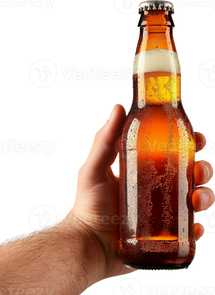 beer bottle in hand on transparent background png