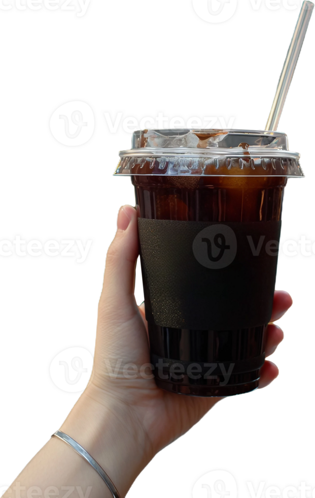 a person holding a cup of iced coffee png