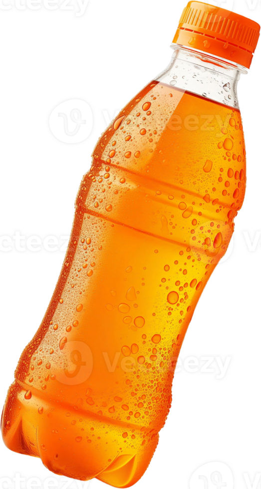 a bottle of orange soda on a transparent background png