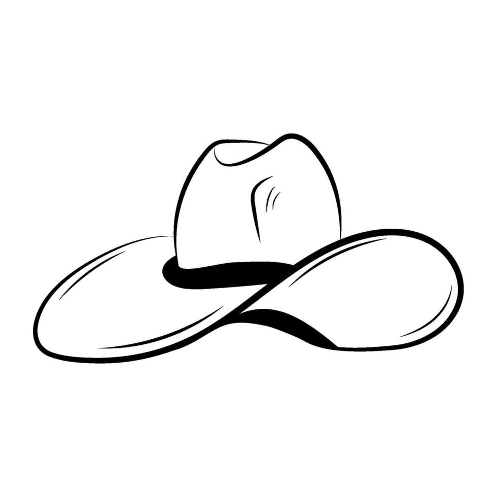 A cowboy hat is shown in black and white vector