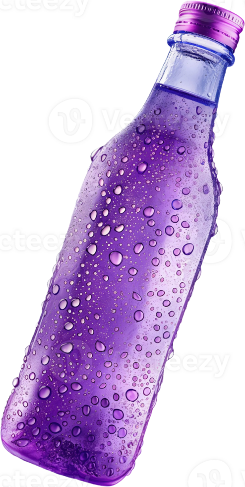 purple bottle with water droplets on transparent background png