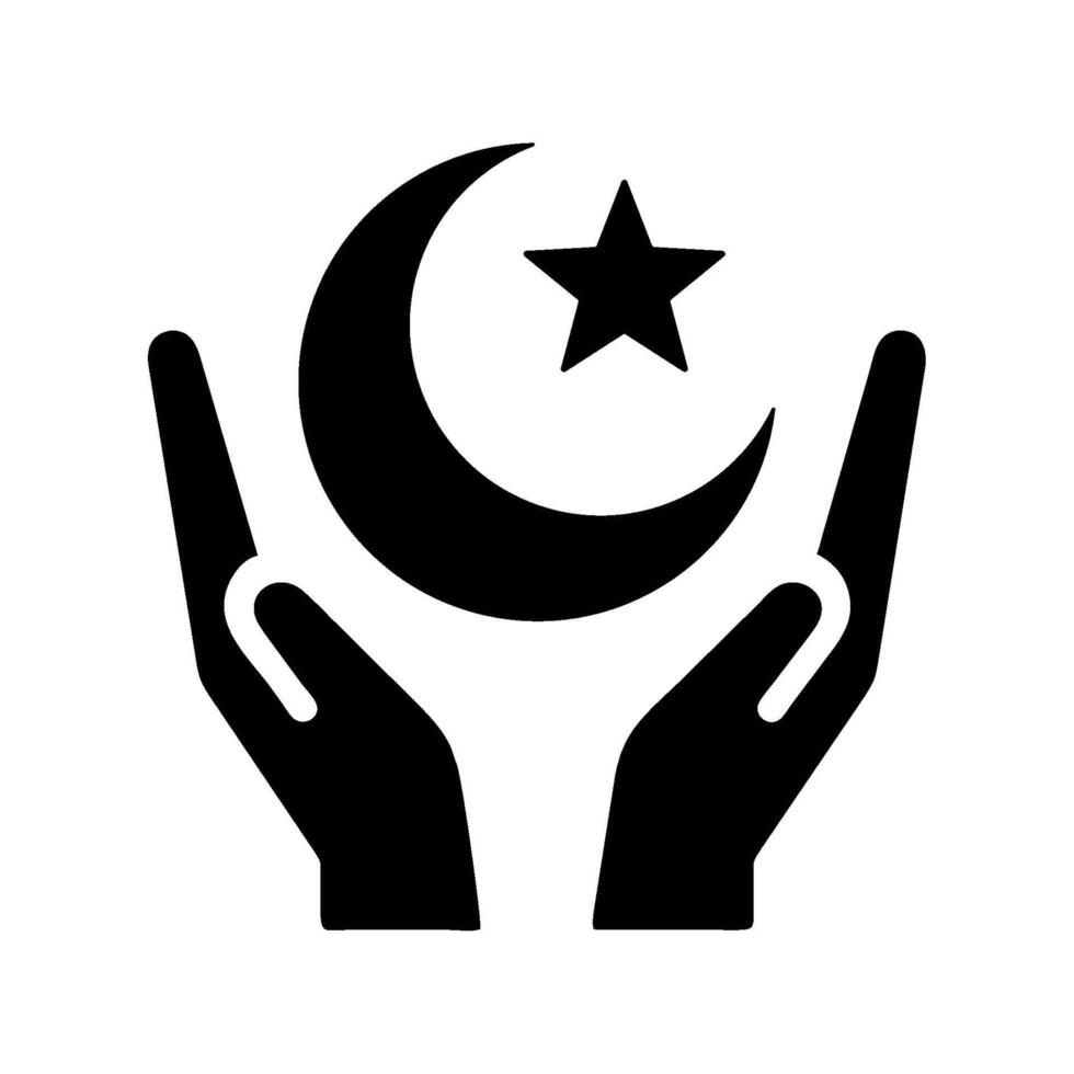 Two hands holding a crescent and star icon vector