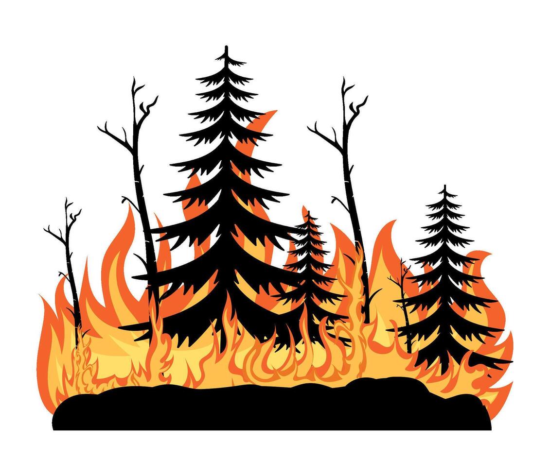 A forest fire with trees and flames vector