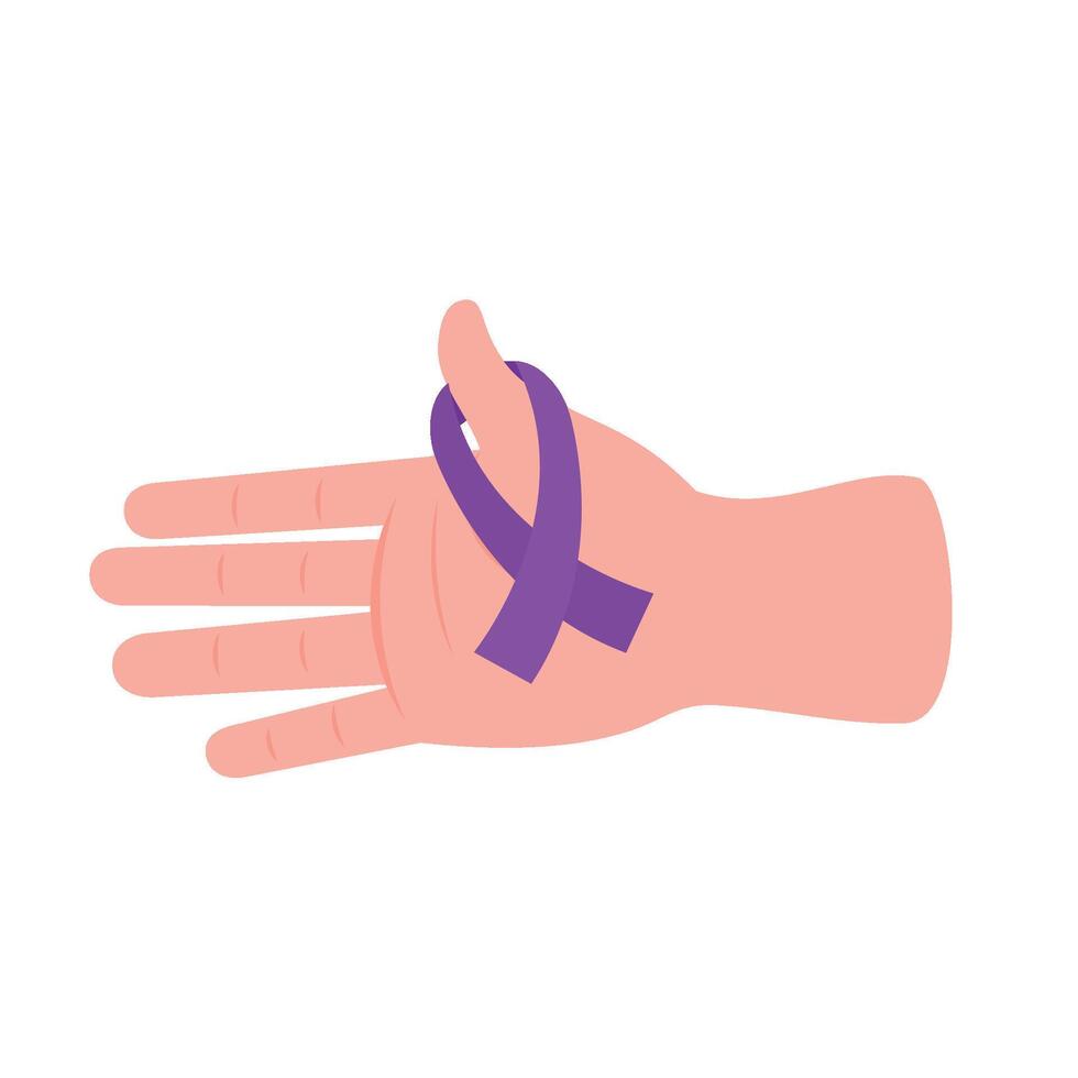 Hand with purple ribbon on it, symbol of awareness vector