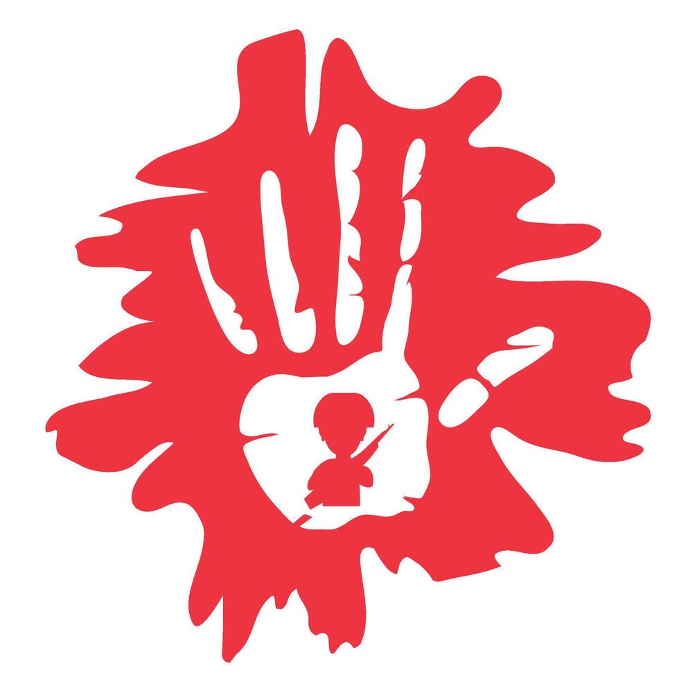 A red hand with a child's face on it vector