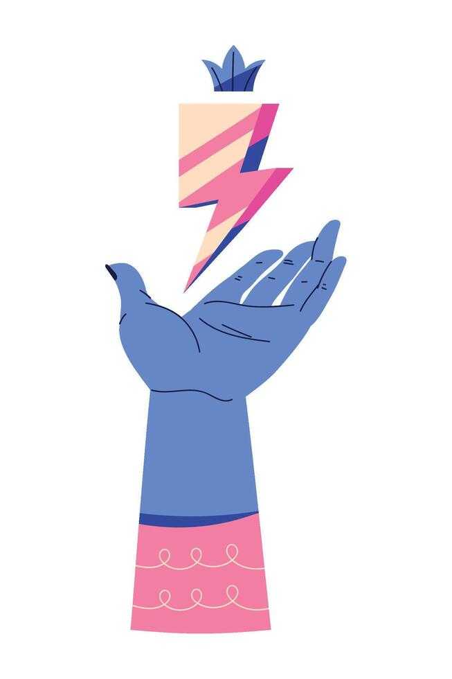 A hand holding a lightning bolt vector