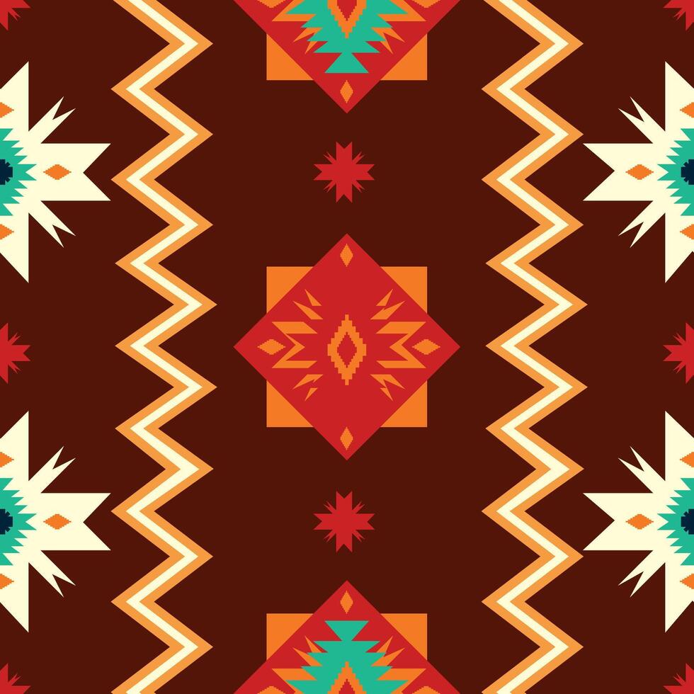 A southwestern style pattern with red, orange and green colors vector