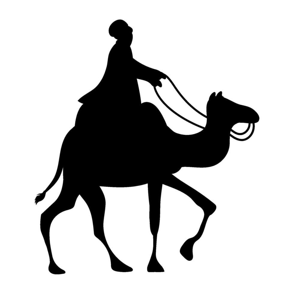 A silhouette of a man riding a camel vector