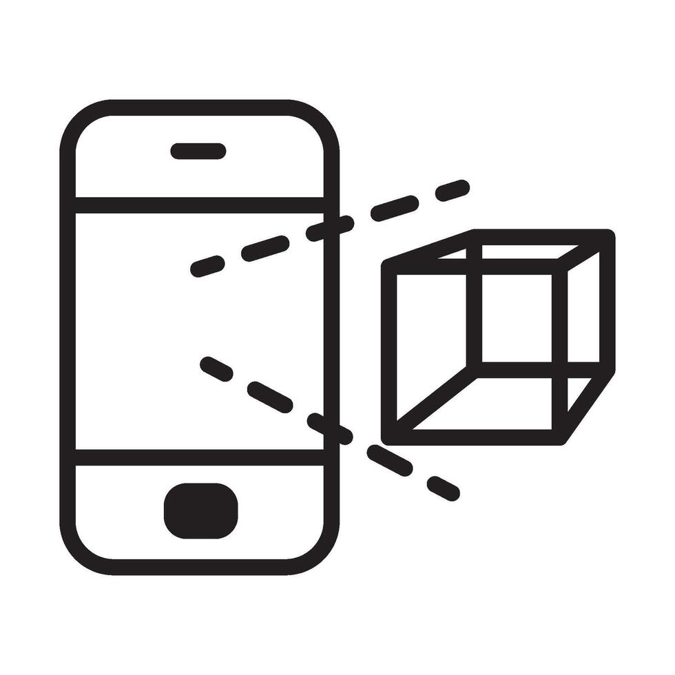 A black and white illustration of a phone and a cube vector