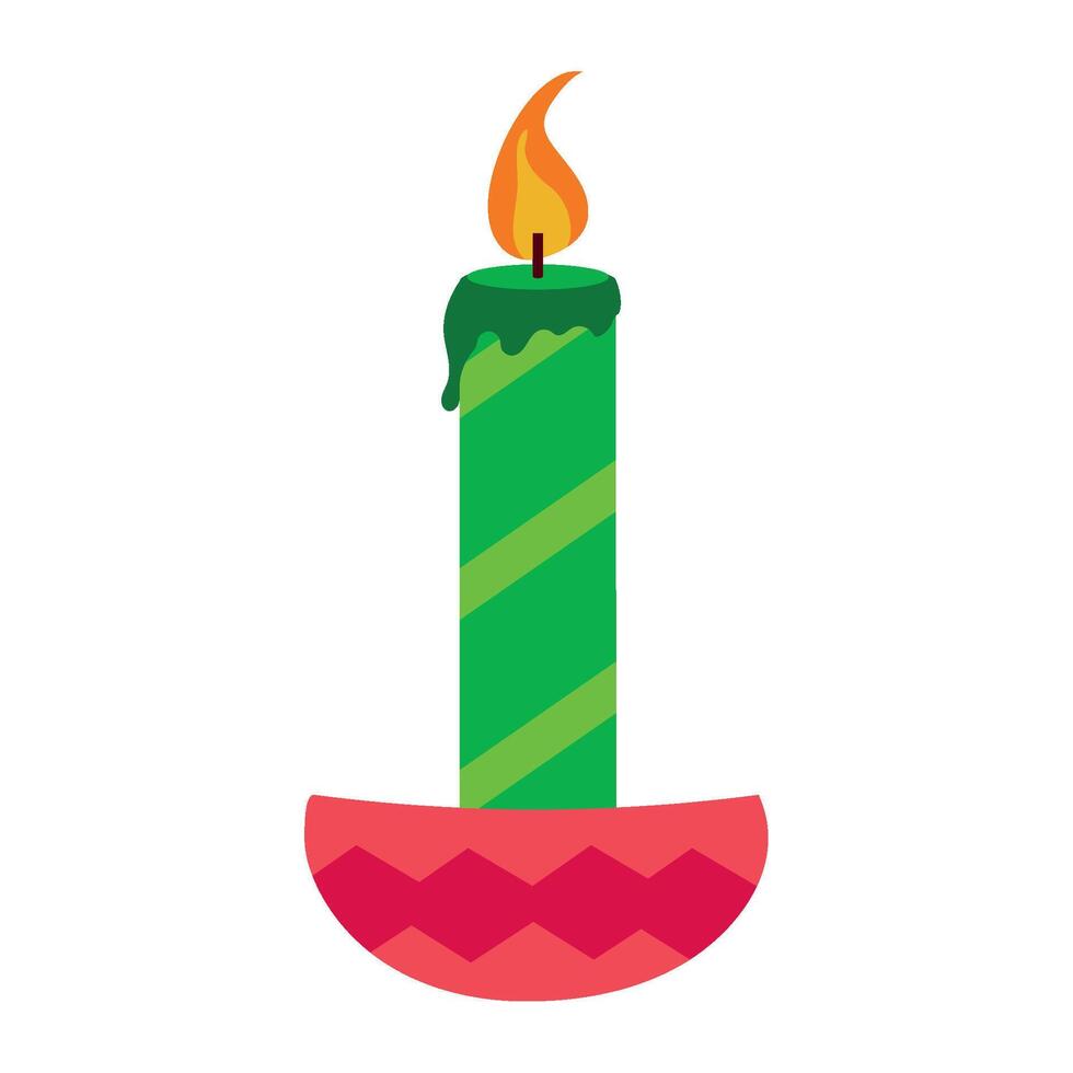 A green candle with a red flame on top vector