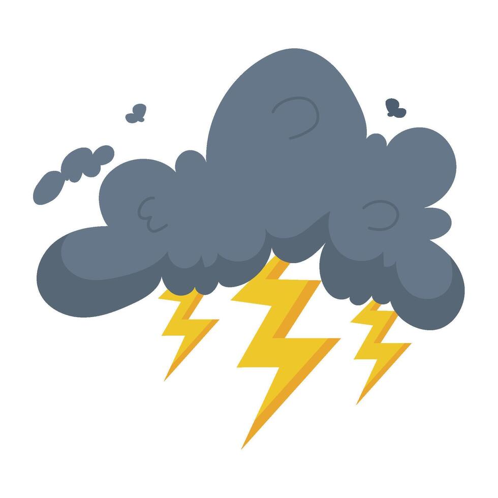 A cartoon storm cloud with lightning and thunder vector