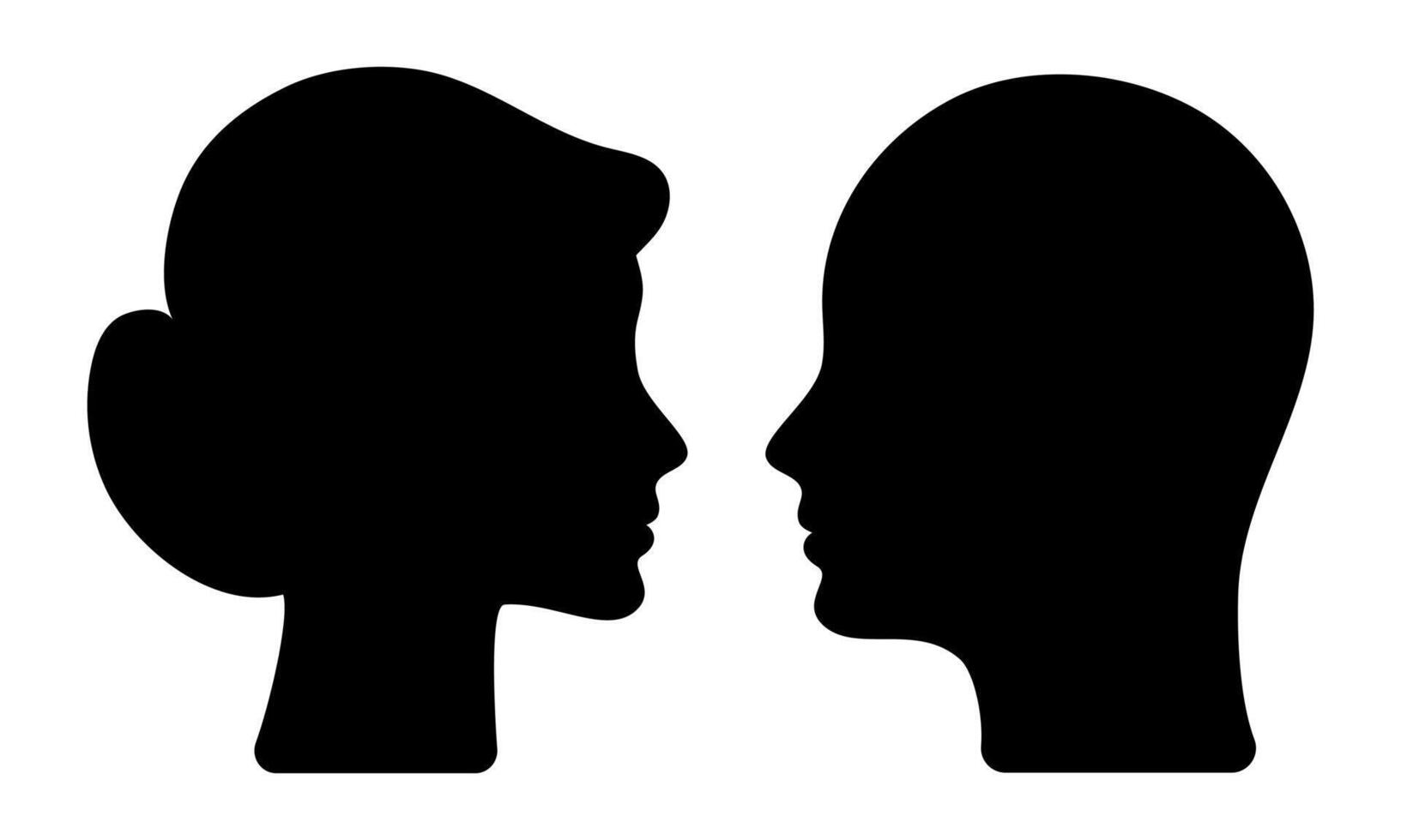 Female and male head profile icon. Black shadow, silhouette of a person's face, black and white avatar of a person. Head outline. Man and Woman vector