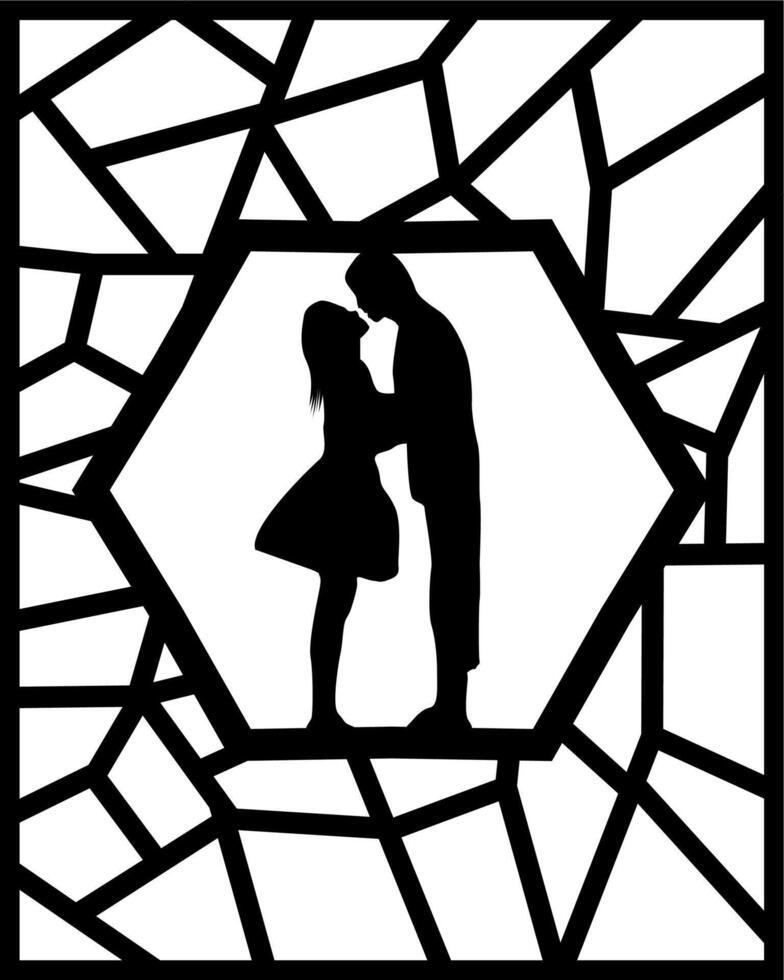two adults making out on a laser cutting frame vector