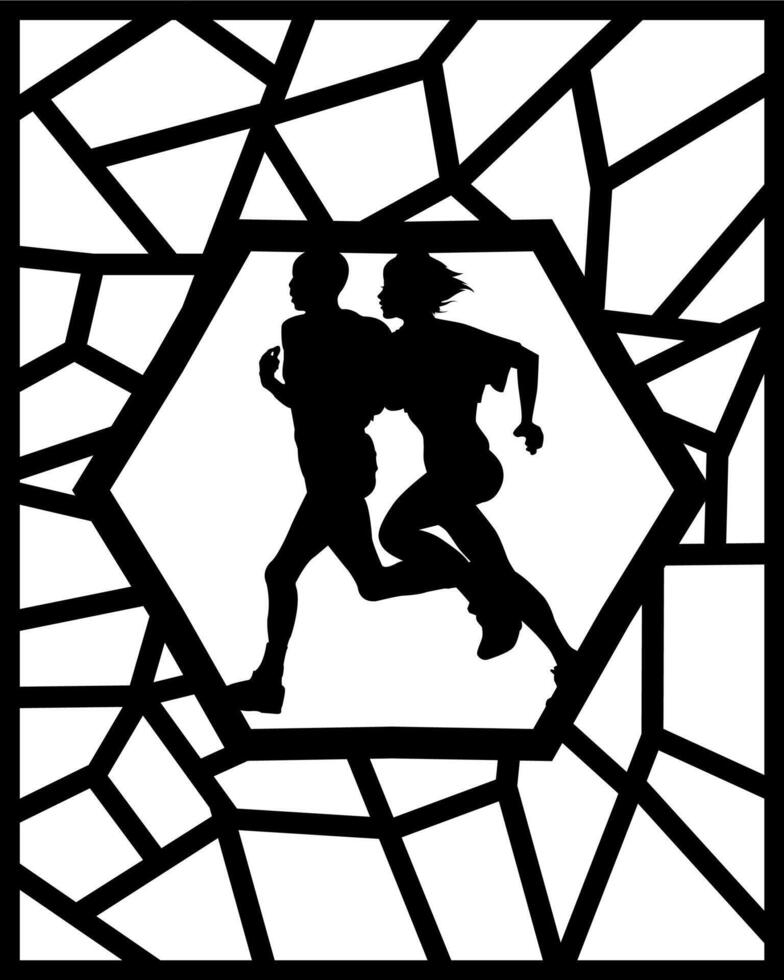two adults are running on the laser cutting frame vector