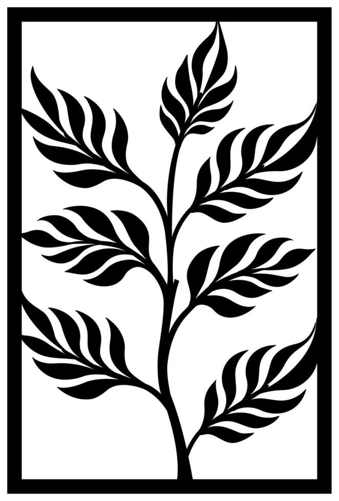 a black and white drawing of a tree with leaves that have been drawn in black. vector