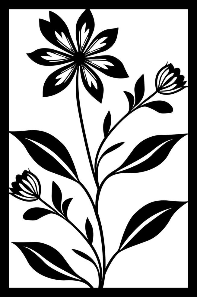 a black and white picture of flowers with a black frame. vector