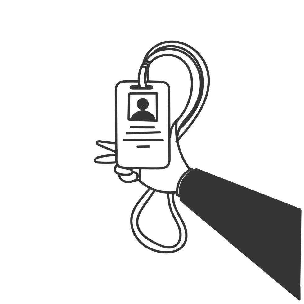 a hand holding a lanyard with a card in it vector
