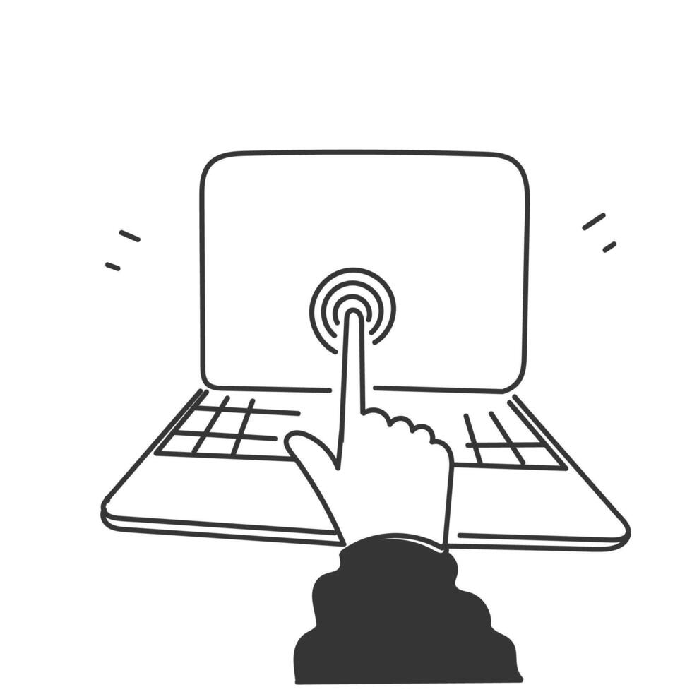 a hand touching a laptop with a finger vector