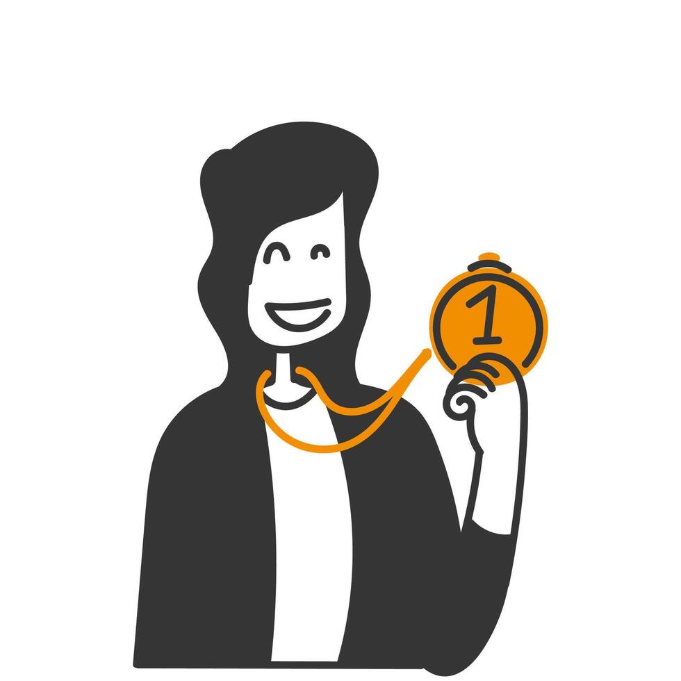 a woman holding a medal with a number on it vector