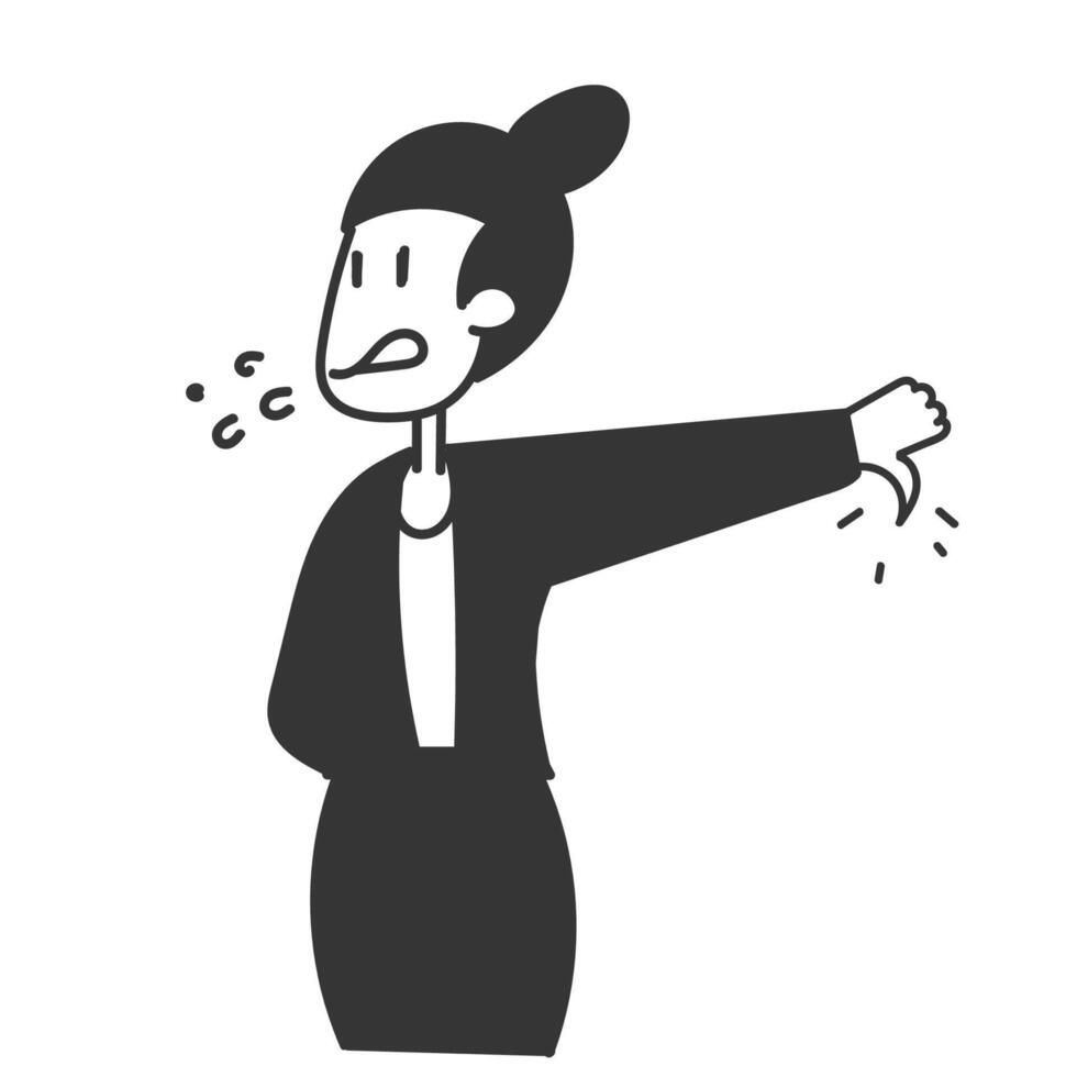 a woman in a business suit pointing thumb down to something vector