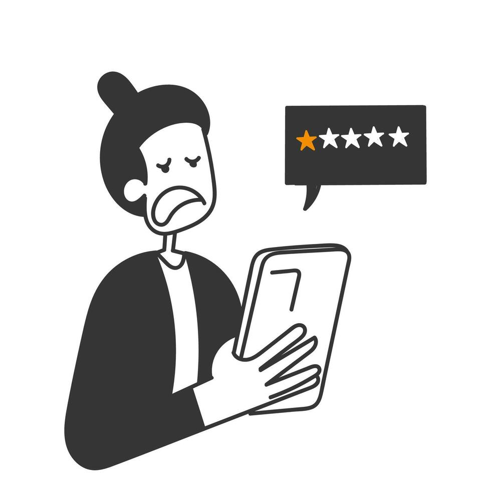 a man holding a tablet with five stars above it vector